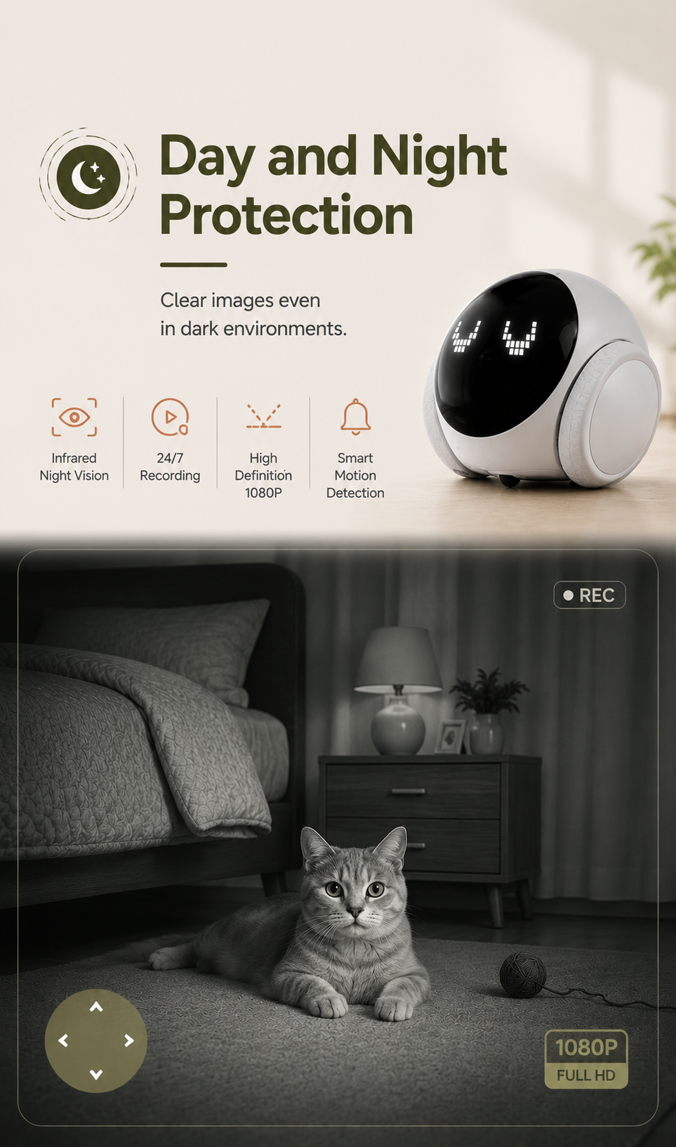 Mini Robot Smart | Indoor Movable with Auto-Recharge,2-Way Audio,Night Vision,Smart App Control,Cats/Dogs/Baby/Elderly