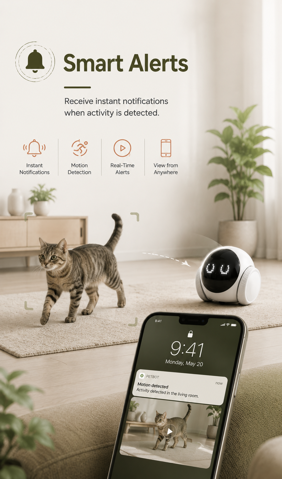 Mini Robot Smart | Indoor Movable with Auto-Recharge,2-Way Audio,Night Vision,Smart App Control,Cats/Dogs/Baby/Elderly